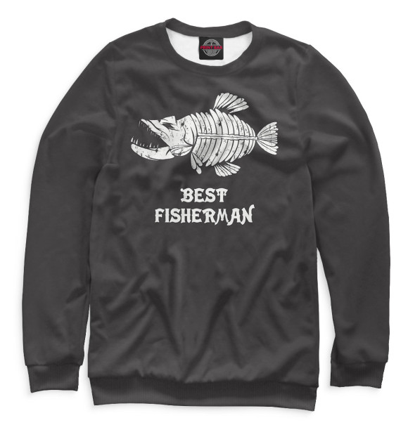 Мужской свитшот с изображением Лучший рыбак цвета Белый