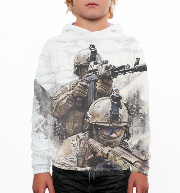 Худи для мальчика с изображением Армия России цвета Белый