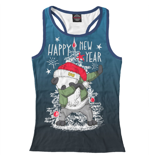 Женская майка-борцовка с изображением Happy new year цвета Р‘РµР»С‹Р№