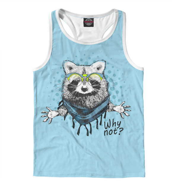 Мужская майка-борцовка с изображением Енот-хипстер цвета Белый