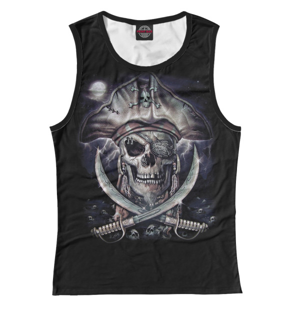 Майка для девочки с притом Пиратский череп цвета Белый Майка для девочки с изображением Пиратский череп цвета Белый