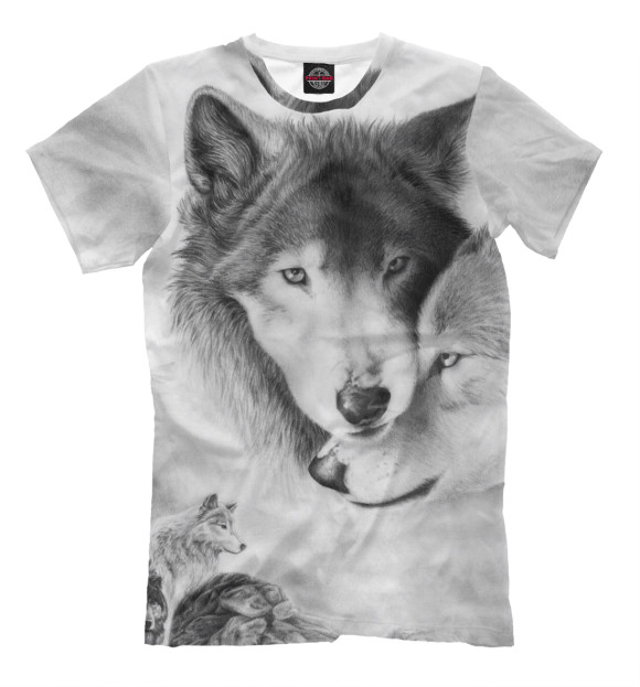 Мужская футболка с изображением Волки цвета Бежевый