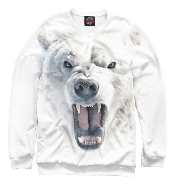 Мужской свитшот с изображением Агрессивный белый медведь цвета Белый