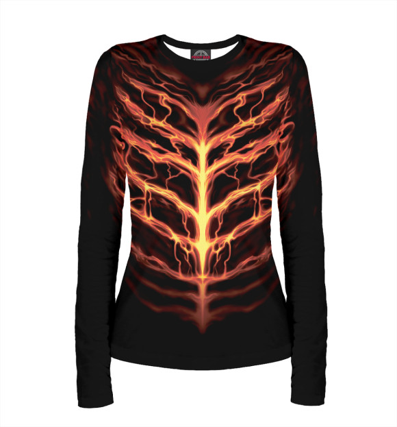 Женский лонгслив с изображением Огненная лава цвета Белый