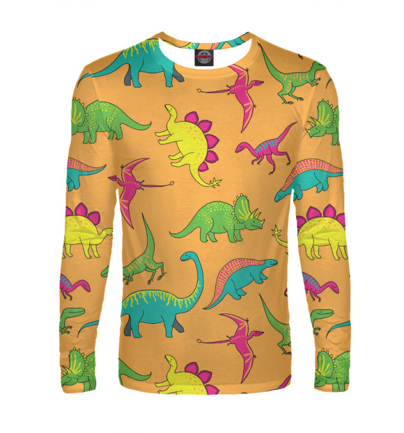 Мужской лонгслив с изображением Dinoland цвета Белый