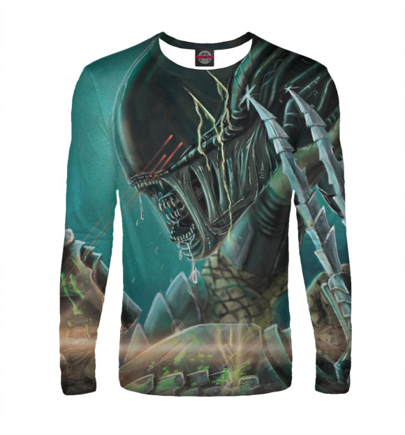 Мужской лонгслив с изображением Чужой против Хищника цвета Белый