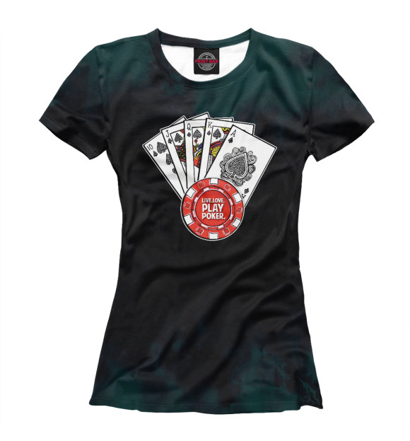 Женская футболка с притом Poker цвета Белый Женская футболка с изображением Poker цвета Белый