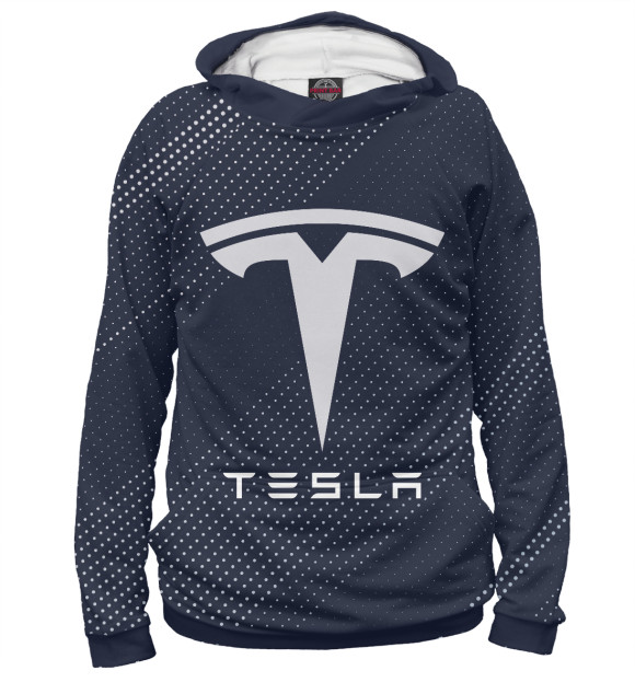 Мужское худи с изображением Tesla / Тесла цвета Белый