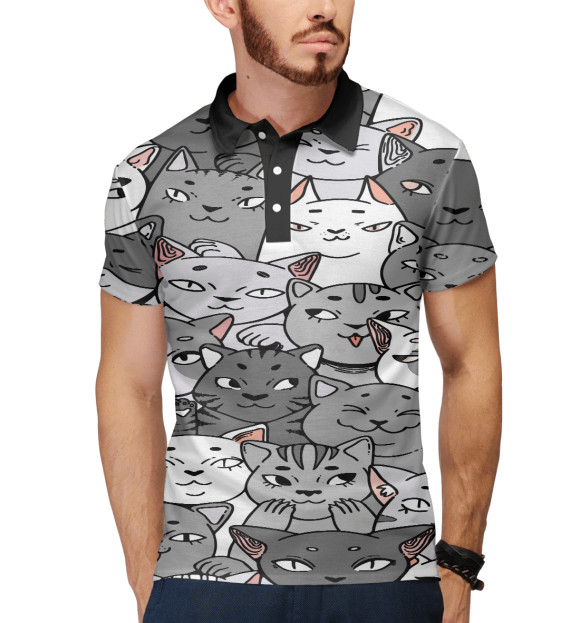 Мужское поло с притом Котятушки цвета Белый Мужское поло с изображением Котятушки цвета Белый