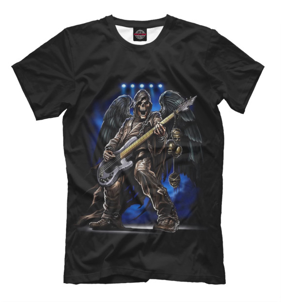 Мужская футболка с изображением Смерть с гитарой цвета Черный