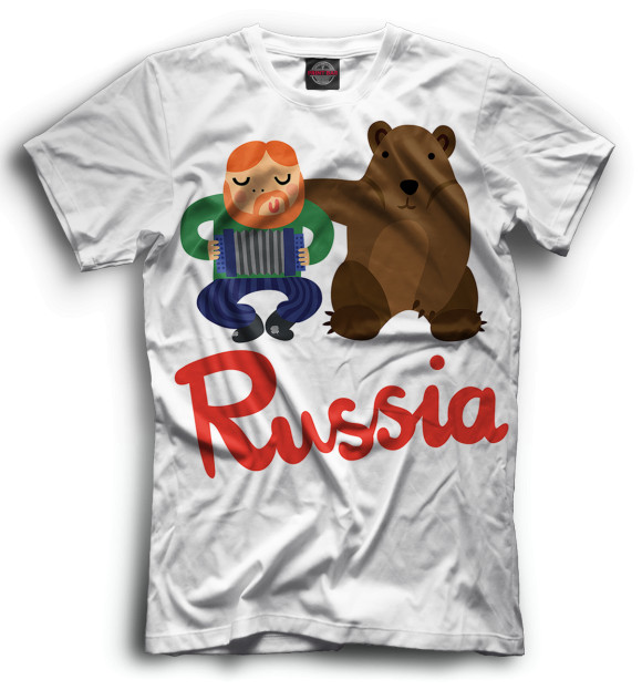 Мужская футболка с изображением Медведь и гармонист цвета Черный