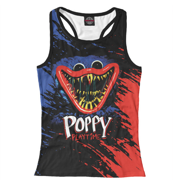 Женская майка-борцовка с притом Poppy Playtime Хагги цвета Белый Женская майка-борцовка с изображением Poppy Playtime Хагги цвета Белый