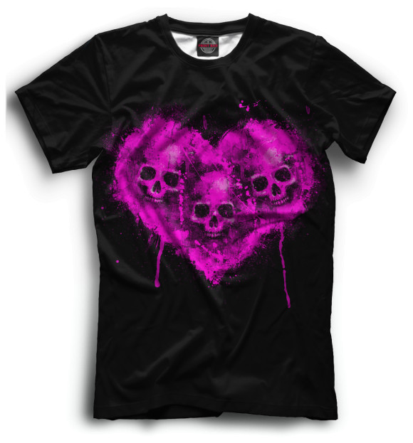 Мужская футболка с изображением Черепа в сердце цвета Черный