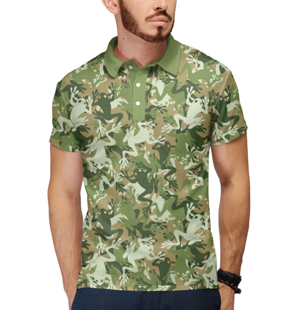 Мужское поло с изображением Лягушки цвета Белый