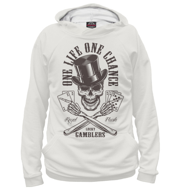Мужское худи с изображением One life chance lucky gamblers цвета Белый
