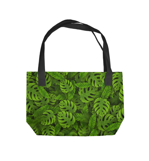 Пляжная сумка с изображением Зеленые тропические листья цвета 