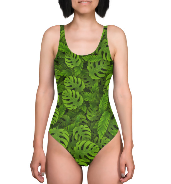 Купальник-боди с изображением Зеленые тропические листья цвета 