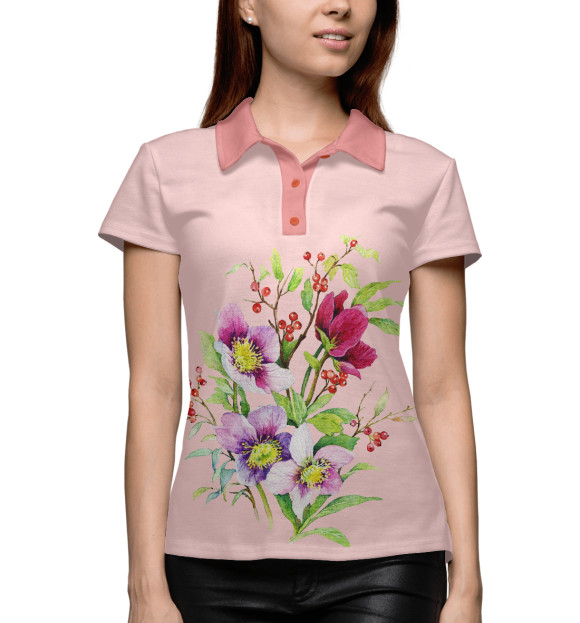 Женское поло с изображением Букет цвета Белый