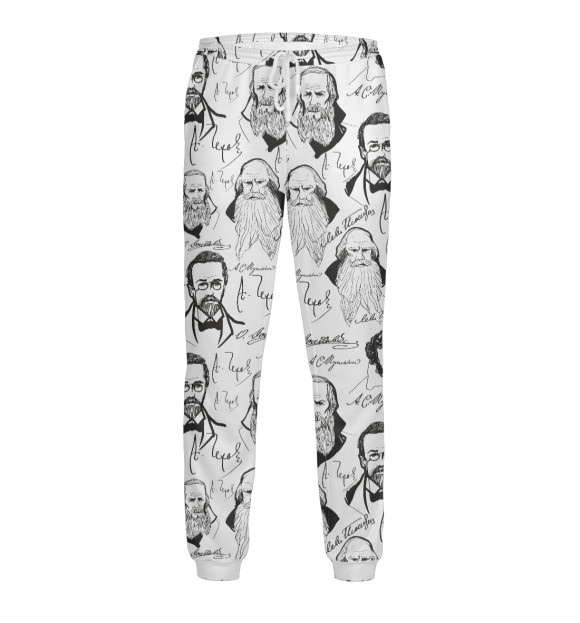 Мужские спортивные штаны с изображением Великие писатели-классики цвета Белый