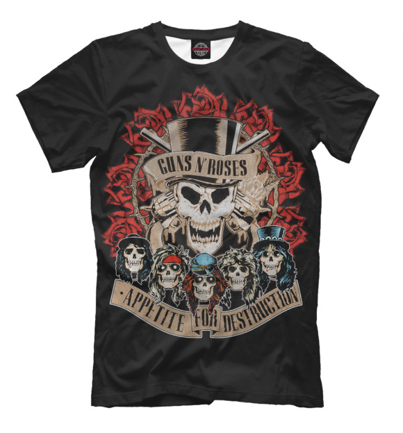 Мужская футболка с изображением Guns N' Roses цвета Черный