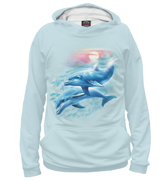 Худи для девочки с изображением Дельфины цвета Белый