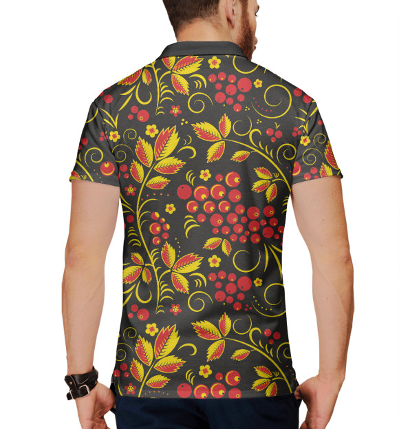 Мужское поло с изображением Хохлома цвета Белый