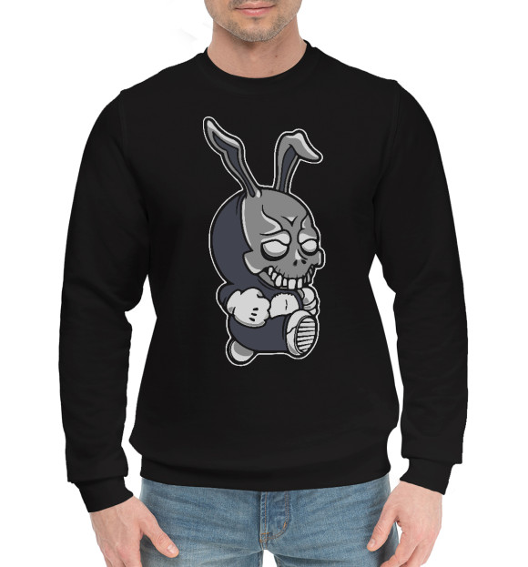 Мужской хлопковый свитшот с изображением Крутой кролик / Dude цвета Черный