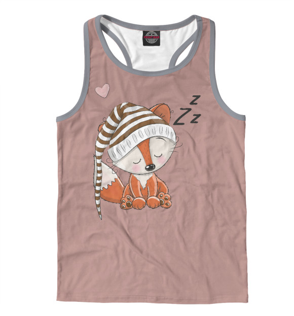 Мужская майка-борцовка с изображением Сонный лисенок цвета Белый