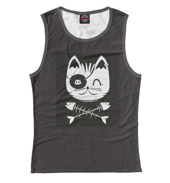 Женская майка с изображением Кот пират цвета Белый