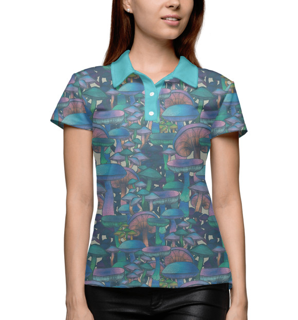 Женское поло с изображением Mushrooms цвета Белый