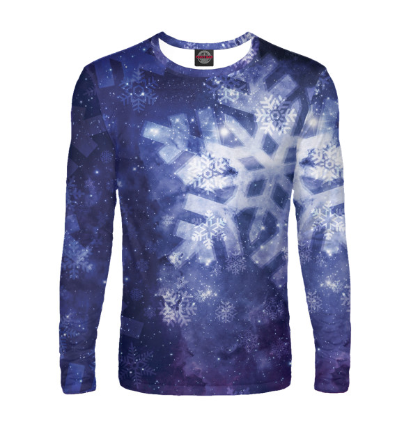 Мужской лонгслив с изображением Снегопад в Новогоднюю ночь цвета Белый