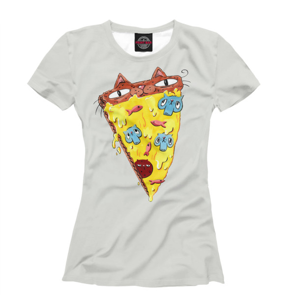 Женская футболка с изображением Pizzacat цвета Белый