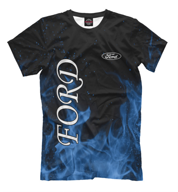 Мужская футболка с изображением Ford blue fire цвета Черный