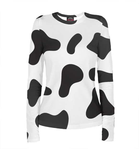 Женский лонгслив с притом Камуфляж коровы цвета Белый Женский лонгслив с изображением Камуфляж коровы цвета Белый