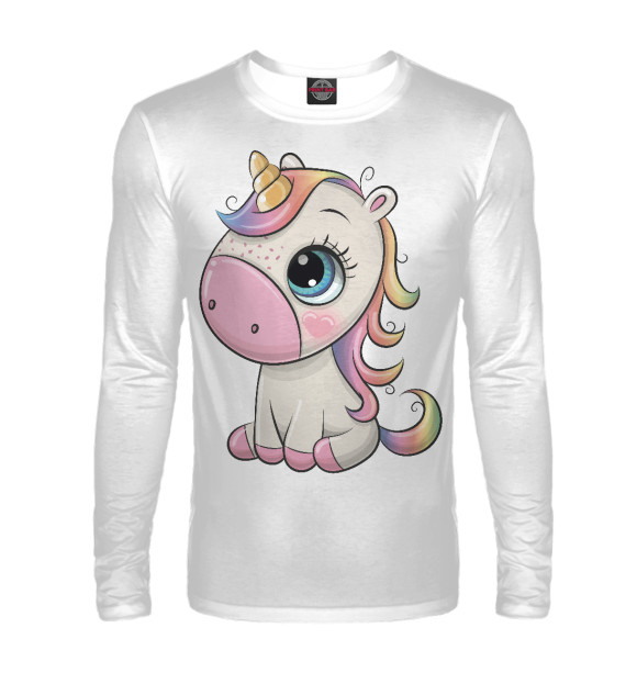 Мужской лонгслив с изображением Милый единорог цвета Белый
