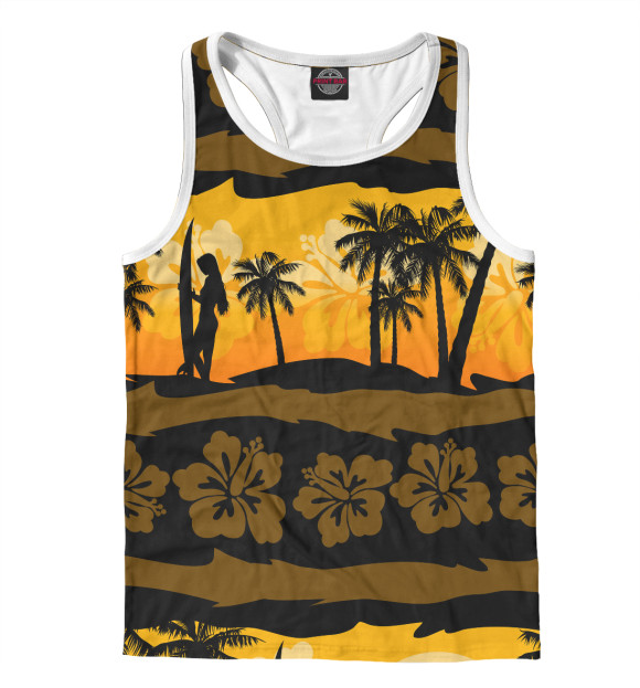 Мужская майка-борцовка с изображением Тропический цвета Белый