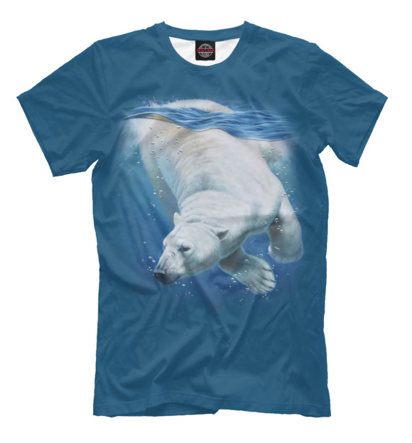 Мужская футболка с изображением Белый медведь цвета Грязно-голубой