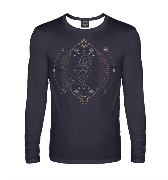 Мужской лонгслив с изображением Geometric astrological owl цвета Белый