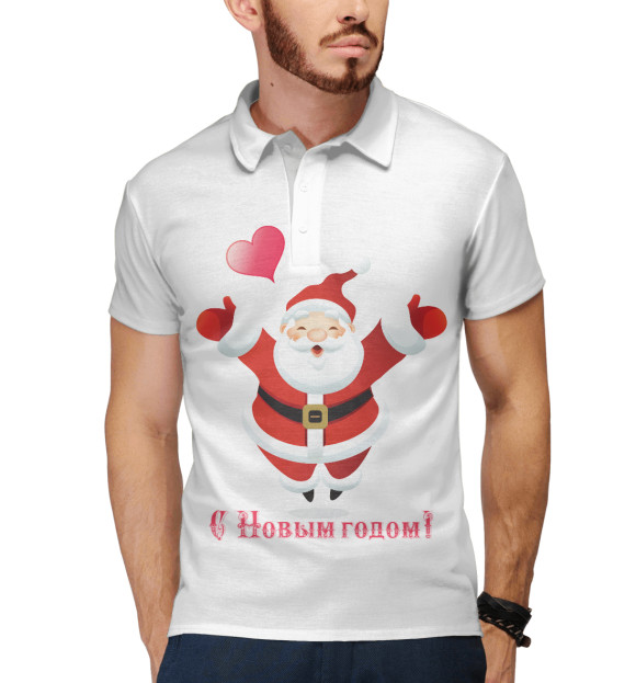 Мужское поло с изображением С Новым годом цвета Белый