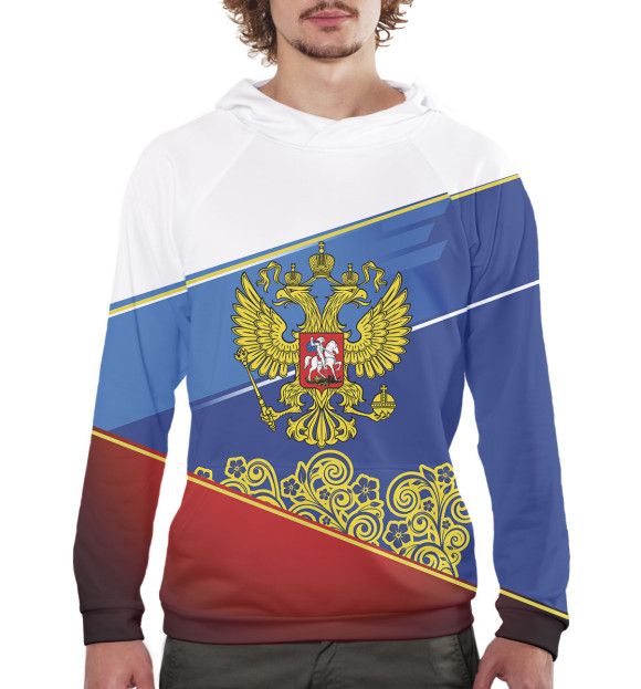 Мужское худи с изображением Сборная России цвета Белый