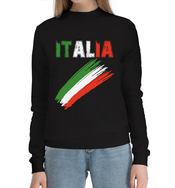 Женский хлопковый свитшот с изображением Italia цвета Черный
