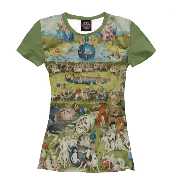Женская футболка с изображением Иероним Босх. Сад земных наслаждений цвета Белый