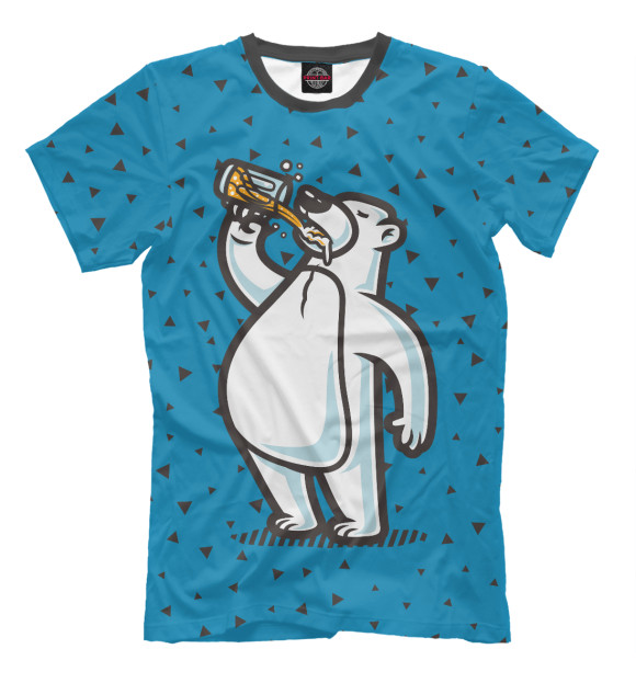 Мужская футболка с изображением Пивной медведь цвета Грязно-голубой