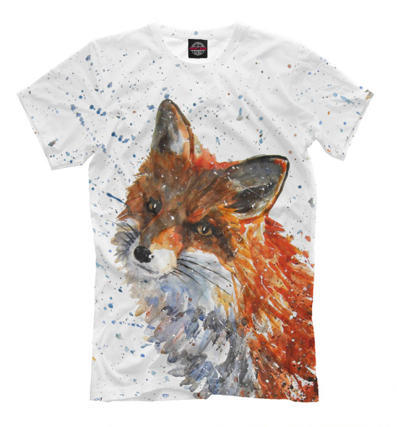 Мужская футболка с изображением Внимательная лисица цвета Молочно-белый