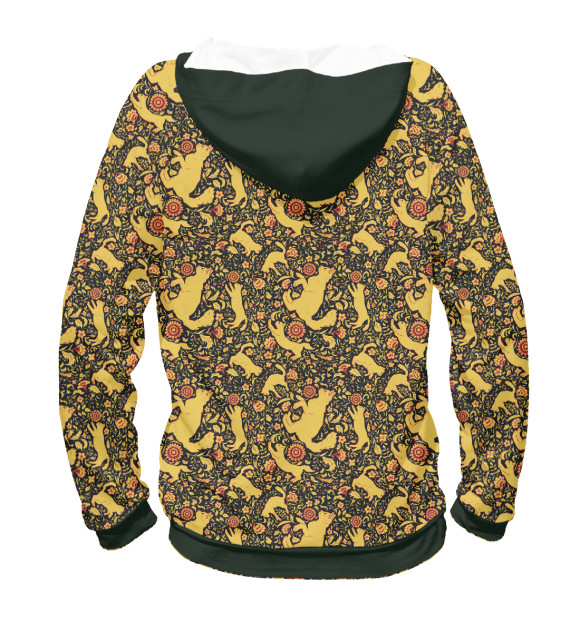 Женское худи с изображением Хохлома с кошками цвета Белый