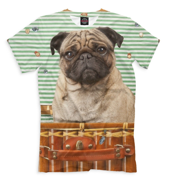 Мужская футболка с изображением Мопс цвета Молочно-белый