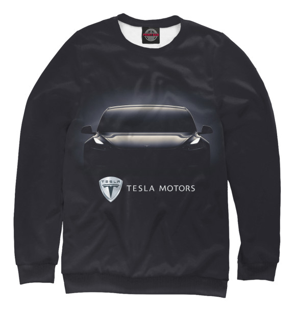 Мужской свитшот с изображением Tesla Model 3 цвета Белый