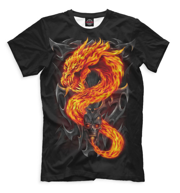 Мужская футболка с изображением Огненный дракон цвета Черный