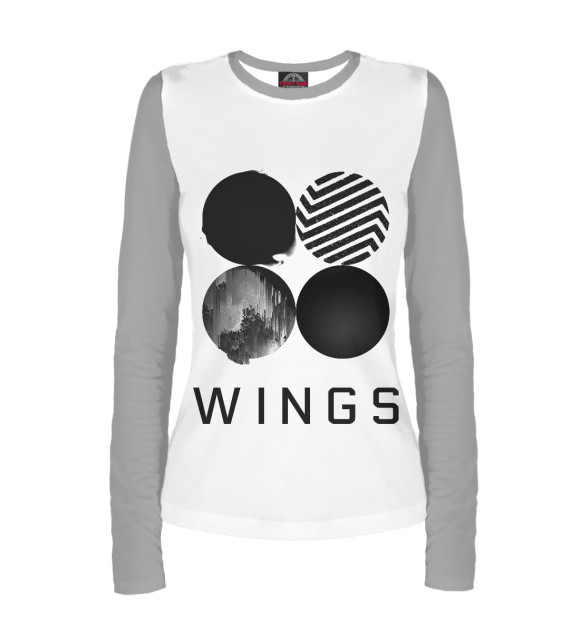 Женский лонгслив с изображением Wings BTS цвета Белый