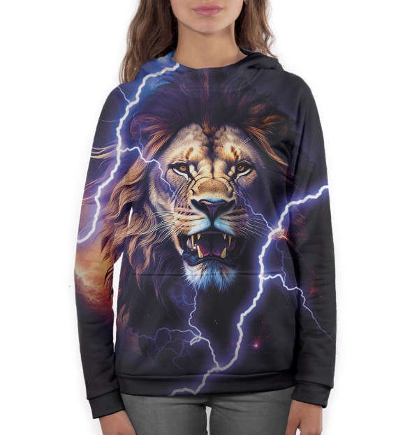 Женское худи с изображением Лев цвета Белый